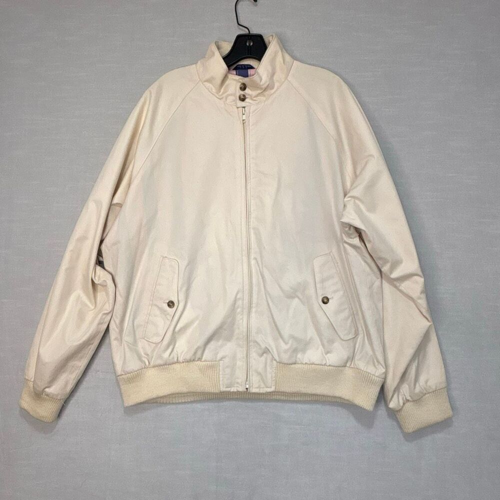 Vintage GANT Men's Size Large White Cotton Full Zip High Neck Bomber Jacket